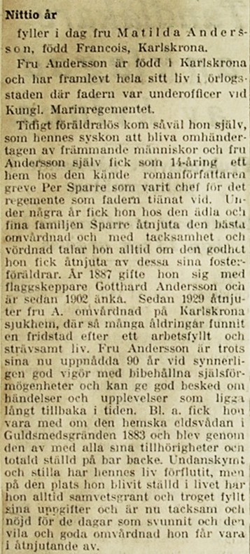 Mathilda Andersson og Francois, 90 år